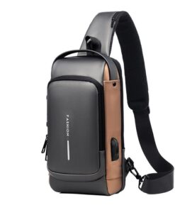 Men's Sling Bag Crossbody Chest Bag Anti-Theft Hiking Biking Casual Daypack - Grey & Brown