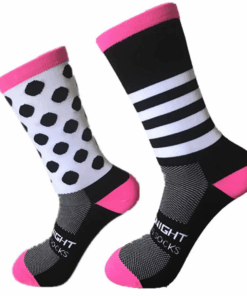 Men's Sport Socks Athletic Running Racing Cycling Crew Socks - Stripe Dot - Black
