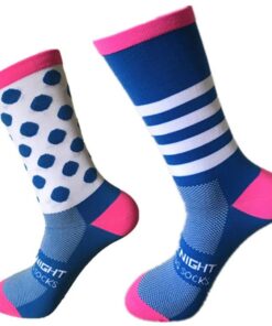 Men's Sport Socks Athletic Running Racing Cycling Crew Socks - Stripe Dot - Blue