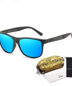 Men's Stealth Blue Polarized Sunglasses with Yellow Pouch & SS Sleeve