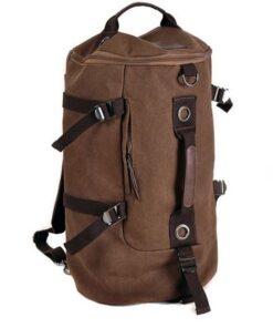 Men's Vintage Canvas Hiking Travel Cylinder Messenger Tote Backpack