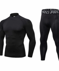 Mens Workout Compression Set Tights and Long Sleeve Shirt Set