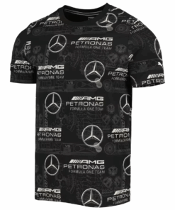 Mercedes AMG Petronas F1 Mens Puma Allover Print T-Shirt Black - S