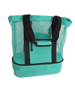 Mesh Beach Tote Bag With Zipper Top And Insulated Picnic Cooler