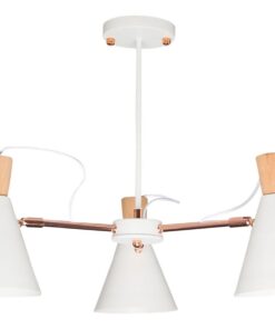 Metal, Red Copper, and Wood Chandelier with Adjustable Shade