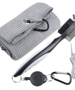Microfiber Tri-Fold Golf Towel Golf Club Brush & Golf Divot Tool Set - Grey