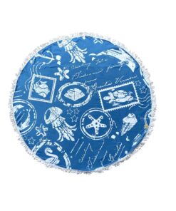 Microfibre Round Printed Beach Towel - Cotton Road - Blue, White