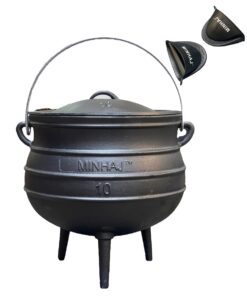 Minhaj - Cast Iron Potjie Pot Size 10 with 2 Silicone Gloves