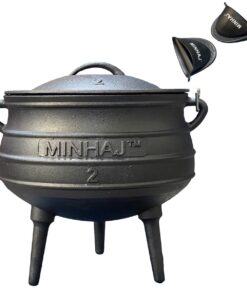 Minhaj - Cast Iron Potjie Pot Size 2 with 2 Silicone Gloves
