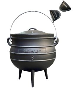 Minhaj - Cast Iron Potjie Pot Size 8 with 2 Silicone Gloves