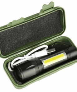 Mini Alloy USB Rechargeable Torch Flashlight with Zoom and Side Light