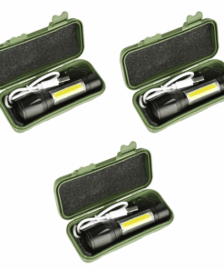 Mini Alloy USB Rechargeable Torch Flashlight with Zoom & Side Light - 3 Set