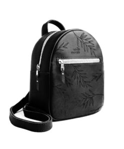 Mini Backpack Purse - Genuine Leather | Botanical Fona - Midnight