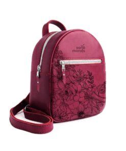 Mini Backpack Purse - Genuine Leather | Roses - Cherry