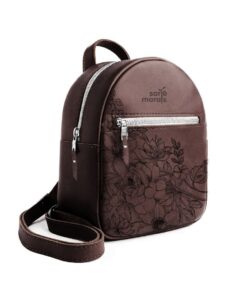 Mini Backpack Purse - Genuine Leather | Roses - Saddle