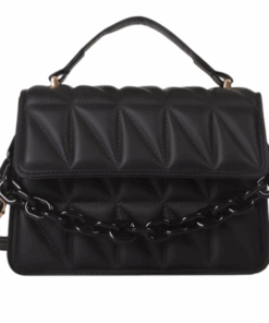 Mini Geometric Quilted Crossbody Bag with Chain Strap - Black