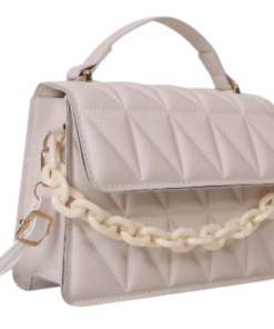 Mini Geometric Quilted Crossbody Bag with Chain Strap - White