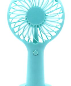 Mini Hand Held Rechargeable Fan with Base - Light Blue