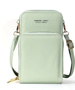 Mini Leather Crossbody Phone Sling Bag Shoulder Strap Wallet for Women-Light Green