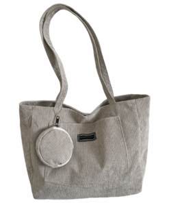 Minimalistic Corduroy Tote Bag With Attached Mini Round Purse - Grey