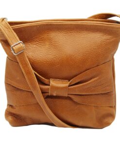 Minx Genuine Leather Bow Sling Bags - Tan