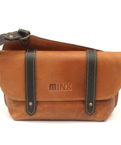 Minx - Genuine Leather Celina Cellphone Pouch Handbag - Tan and Black