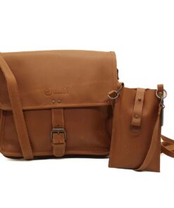 Minx Genuine Leather Gift Set Messenger Bag & Phone Pouch Combo