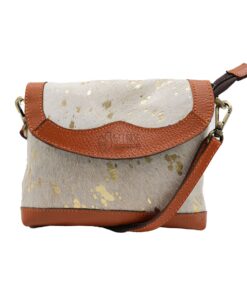 Minx Genuine Leather Luxe Collection Slingbag - White and Gold