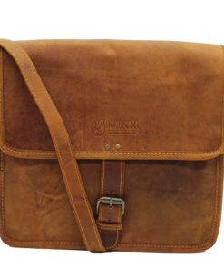 Minx - Genuine Leather Messenger Hand Bag with Buckle - Brown