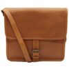 Minx - Genuine Leather Messenger Hand Bag with Buckle - Tan