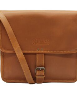Minx - Genuine Leather Messenger Hand Bag with Buckle - Tan