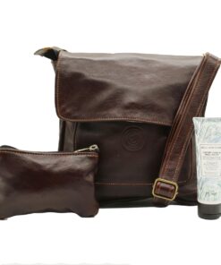 Minx Genuine Leather Mini Huxley Handbag and Makeup Bag Combo - Dark Brown