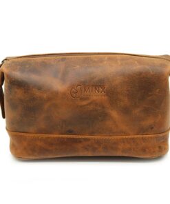 Minx Genuine Leather Single Zip Toiletry Bag - Unisex