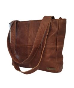 Mirelle Genuine Leather Classic Shopper Handbag - Small - Pecan Brown