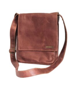 MIRELLE Genuine Leather Messenger Bag - Fits Tablets & iPads - Pecan Brown