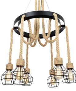 Modern and Stylish Vintage Metal and Rope Light Chandelier