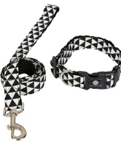 Modern Black and White Dog Collar and Leash Set - M