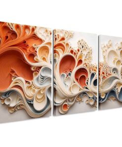 Modern Swirl Teracotta 3 Piece Abstract Canvas Wall Art Deco