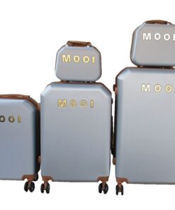 MOOI 5-Piece ABS Hard-Shell Luggage Set-Silver and Brown, Spinner Wheels, Lock