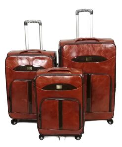 Mooistar Set of 3 PU Leather Travel Suitcases 28'24'24'inch-Brown