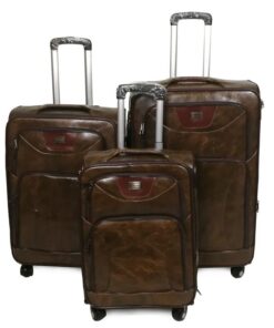 Mooistar Set of 3 PU Leather Travel Suitcases 28'24'25'inch-Coffee