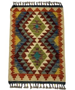 Multi Color Flat Weave Handmade Kilim Rug - 90 x 60 cm