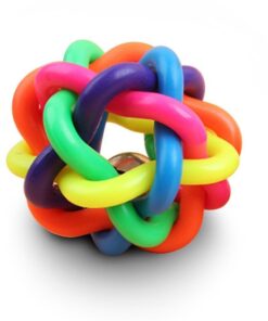 Multi-Coloured Soft Rubber Chew Toy Ball with Bell (small)