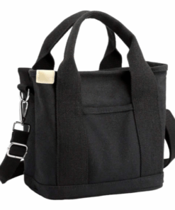 Multi-Compartment Zipper Tote Bag With Detachable Shoulder Strap - Black