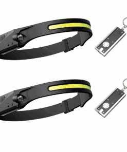Multi-function LED Rechargeable Head Lamp & Keyring Torch - 2 Pack