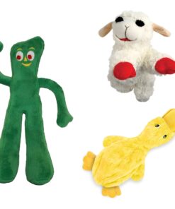 Multi Pet Plush Dog Toys Combo No Stuffing Duck, Lamb chop and Gumby