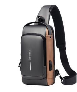 Multifunctional Anti-Theft Password Lock Sling Bag With USB Charger - Grey