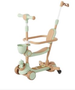 Multifunctional Kid Kick 3 Wheels Foot Scooter With Seat Push Handle - Green