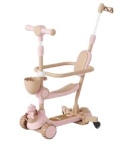 Multifunctional Kid Kick 3 Wheels Foot Scooter With Seat Push Handle - Pink