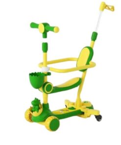 Multifunctional Kid Kick 3 Wheels Foot Scooter With Seat Push Handle - Yellow